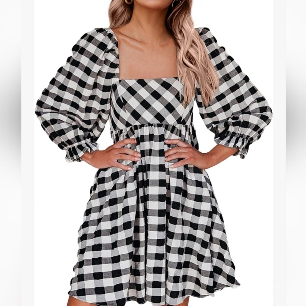 Stella Dallas Black and White Checkered Dress 100% Cotton
